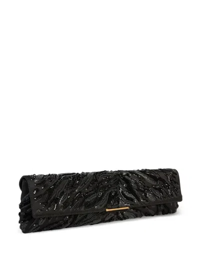 Balmain Long Clutch Bag In Embroidered Satin In Black