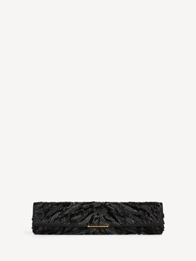 Balmain Long Clutch Bag In Embroidered Satin In Black