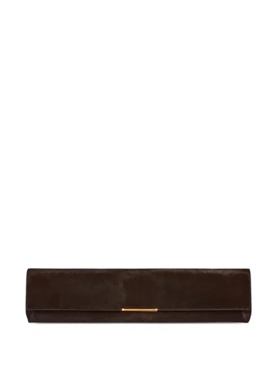 Balmain Long Clutch Bag In Pony-effect Leather In Brown