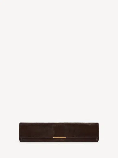 Balmain Long Clutch Bag In Pony-effect Leather In Dark Brown