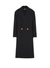 Balmain Long Coat In Double-faced Wool In Black