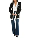 Balmain Long Collarless 6-button Crepe Jacket In Black