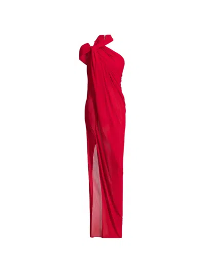 Balmain Long Draped Jersey Dress In Red