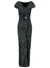 Balmain Long Draped Off-shoulders Sequin Dress In Polyester Woman In Metallic