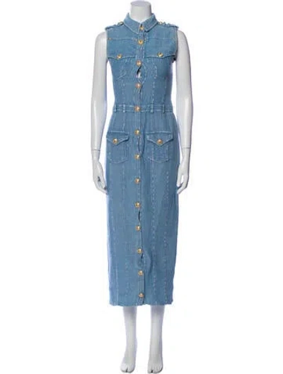 Pre-owned Balmain Long Dress In Blue