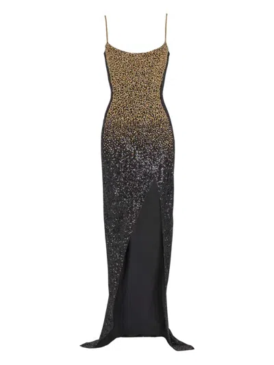 Balmain Long Dress Sequin Embroidery Spaghetti Straps In Multi