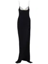 Balmain Long Embroidered Knit Dress With Leg Slit In Black  