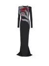 Balmain Long Embroidered Dress With Face Motif In Black
