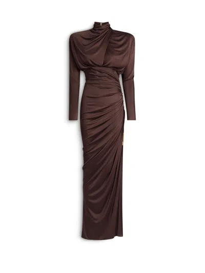 Balmain Long Flowing Jersey Dress In Brown
