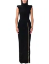 Balmain Zipped Compact Jersey Slit Long Dress Clothing In Black