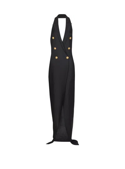 BALMAIN LONG HALTERNECK KNIT DRESS