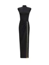 Balmain Zipped Compact Jersey Slit Long Dress Clothing In Black