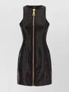 Balmain Long Leather Dress Zip Detail In Animal Print