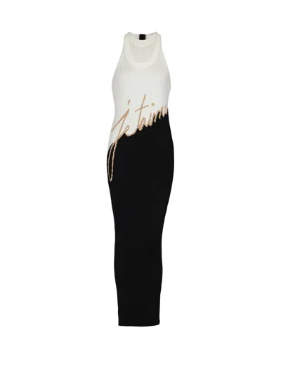 Balmain Long "love Letter" Jacquard Knit Dress In Black