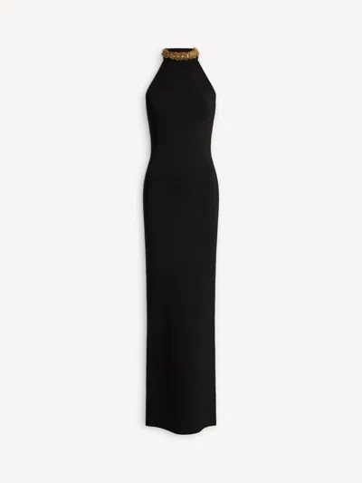 Balmain Long Milano Jersey Dress With Embroidery In Black
