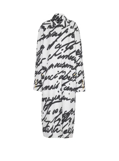 Balmain Long Reversible Coat With "love Letter" Print In White