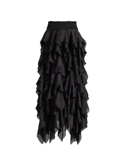 Balmain Long Ruffled Skirt In Black