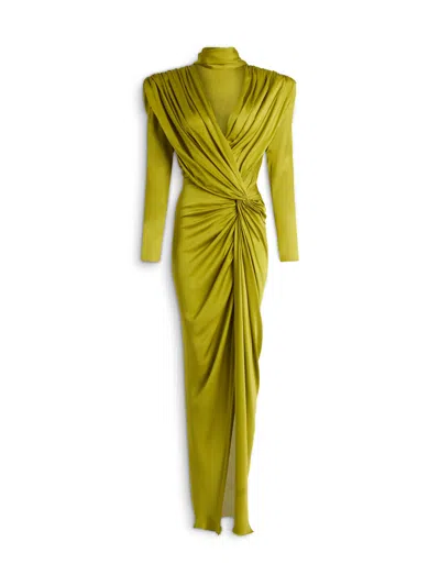 Balmain Long Silk Chiffon Dress In Green