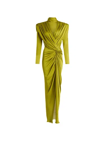Balmain Long Silk Chiffon Dress In Green