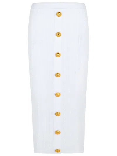 Balmain Long Skirt In White Viscose Blend In Multi
