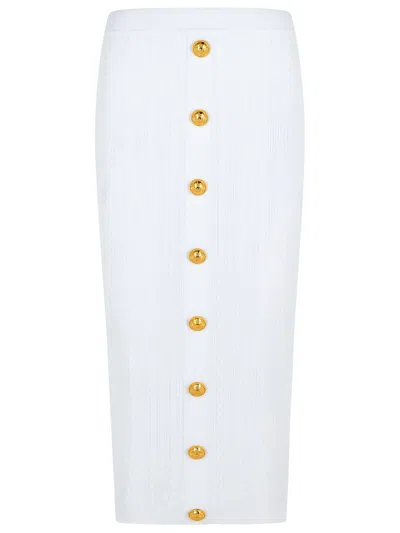 Balmain Long Skirt In White Viscose Blend Women