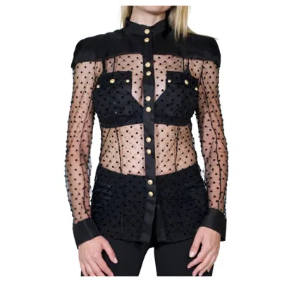 Pre-owned Balmain Long Sleeve Black Polka Dot Silk Shirt Fr40