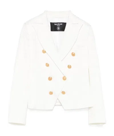 Balmain Long Sleeve Blazer In Ivory/gold