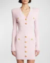 Balmain Long-sleeve Buttoned Short Knit Dress In Lt Pink
