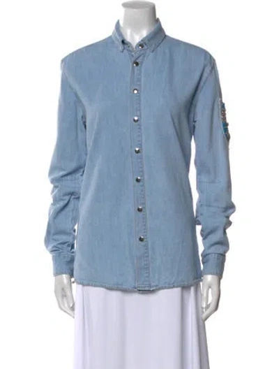 Pre-owned Balmain Long Sleeve Button-up Top In Blue