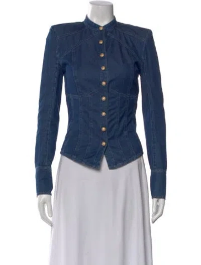 Pre-owned Balmain Long Sleeve Button-up Top In Blue