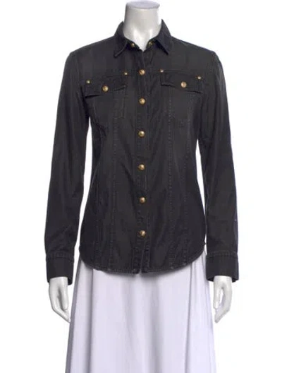 Pre-owned Balmain Long Sleeve Button-up Top In Gray