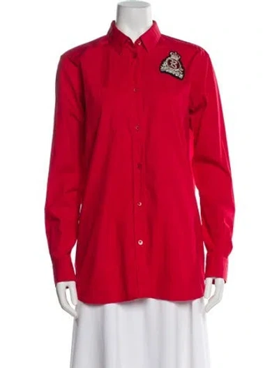 Pre-owned Balmain Long Sleeve Button-up Top In Red
