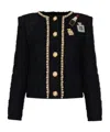 Balmain Patch-embroidered Chain And Pearl Tweed Jacket In Black