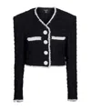 Balmain V-neck Cropped Tweed Jacket In Black