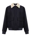 Balmain Shearling-collar Bomber Jacket In Blue