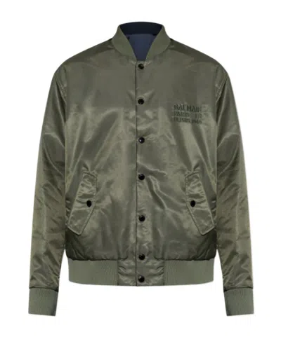 Balmain Logo-embroidered Reversible Jacket In Green