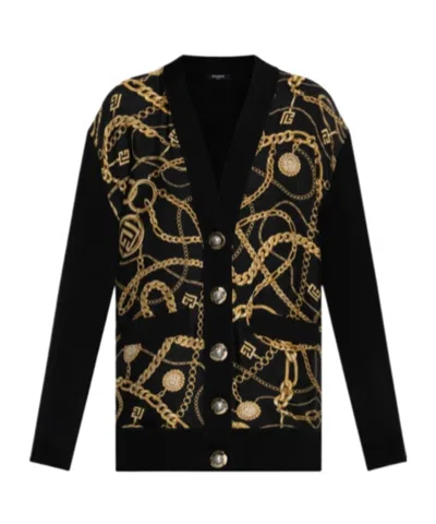 Balmain Long Sleeve Chain Cardigan In Black