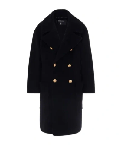 Balmain Long Sleeve Coat In Black