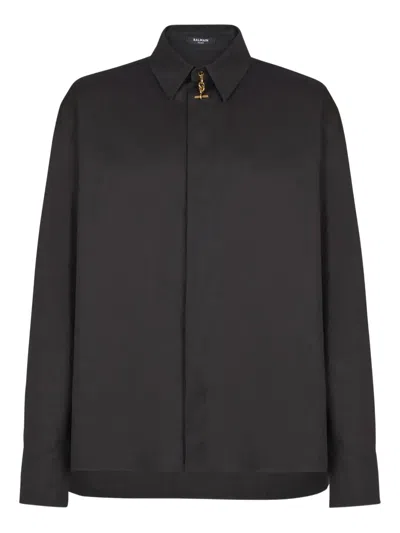 Balmain Long-sleeve Concealed-fastening Shirt In Black