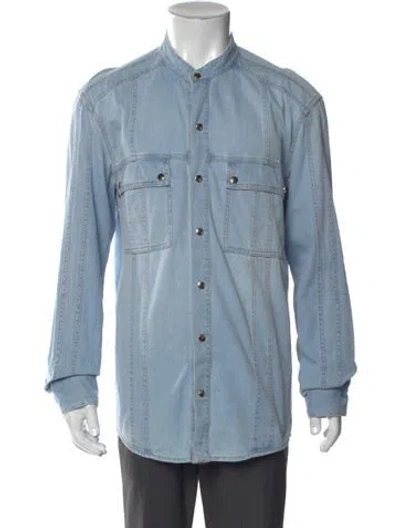 Pre-owned Balmain Long Sleeve Denim Shirt In Blue