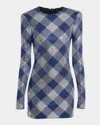 Balmain Gingham Rhinestone Mini Dress In Navymulti