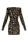 Balmain Sequined Leopard Structured Mini Dress In Brown