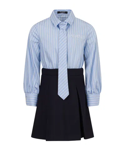 Balmain Long Sleeve Dress In Blue