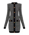 Balmain Checked-pattern Long-sleeve Dress In Blue