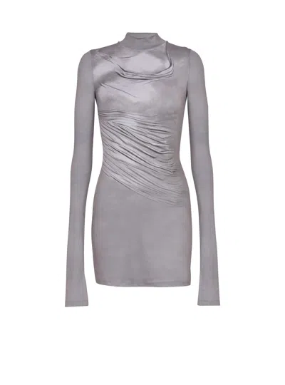 Balmain Long-sleeve High-neck Draped Print Trompe-l'ail T-shirt In Gray