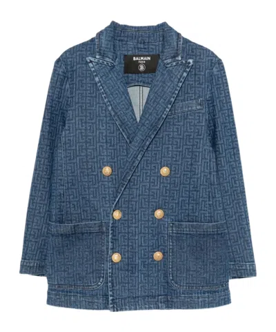 Balmain Long Sleeve Jacket In Blue