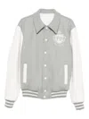 Balmain Gray Bicolor Wool Varsity Bomber Jacket In Gray