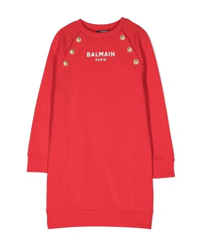 Balmain Long-sleeve Knitted Dress In Red