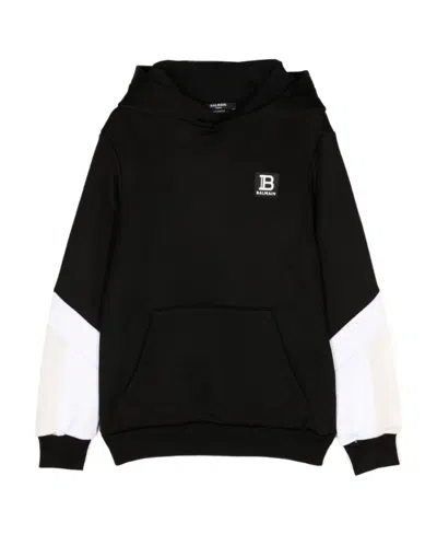Balmain Long-sleeve Logo-patch Hoodie In Black