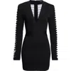 Balmain V-neckline Dress With Fitted Waist And Sleeves In Black